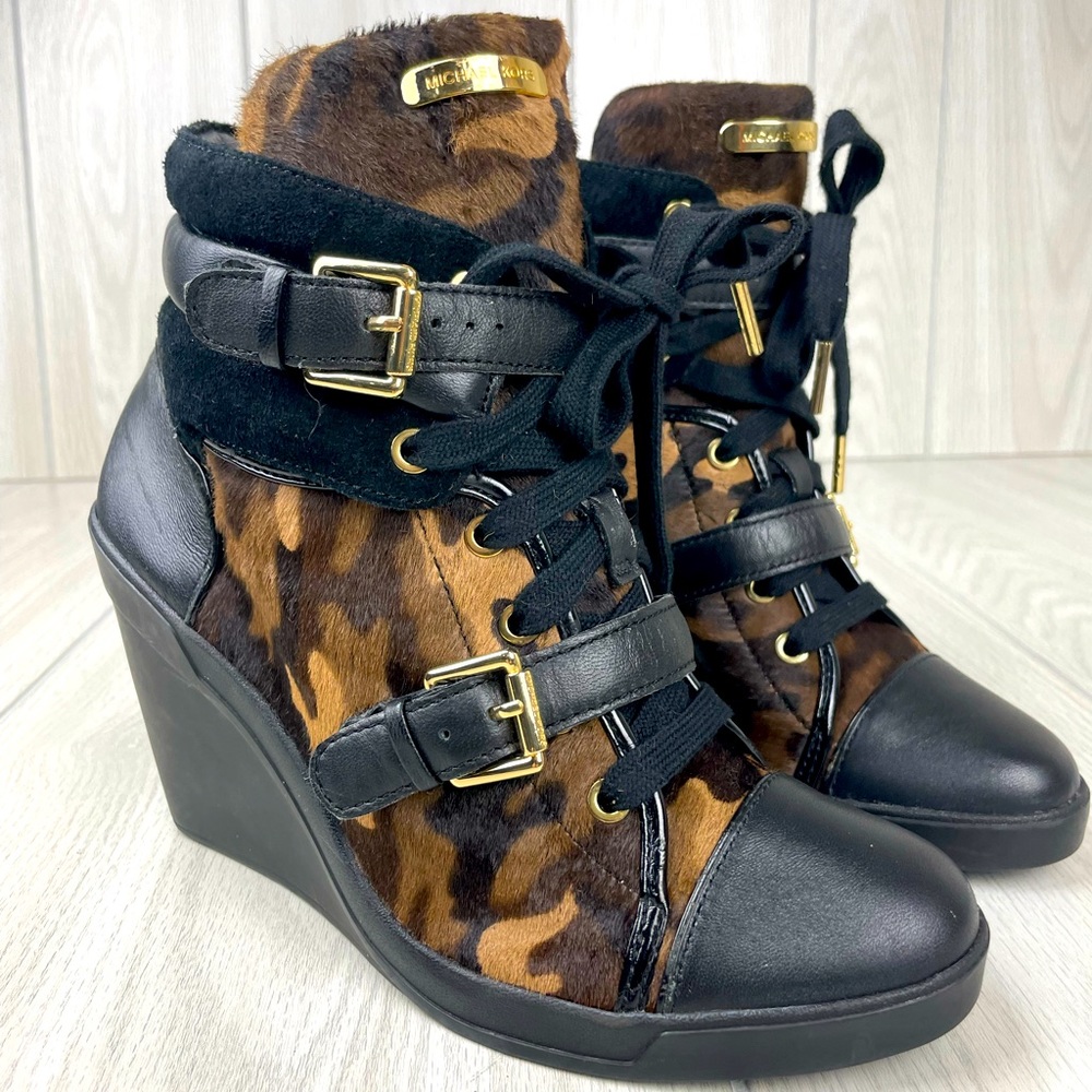 Michael Kors Wedge Boots with Gold Buckles